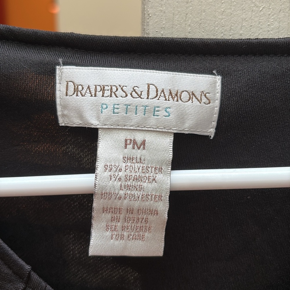 8/$20 Drapers And Damons blouse Black 3/4 Sleeve Size petite Medium textured - Picture 3 of 7